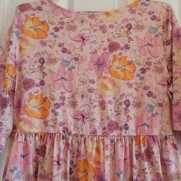 080. Multicolor Hibiscus Floral Print Ruffle Mini Dress  Size M - Picture 14 of 15
